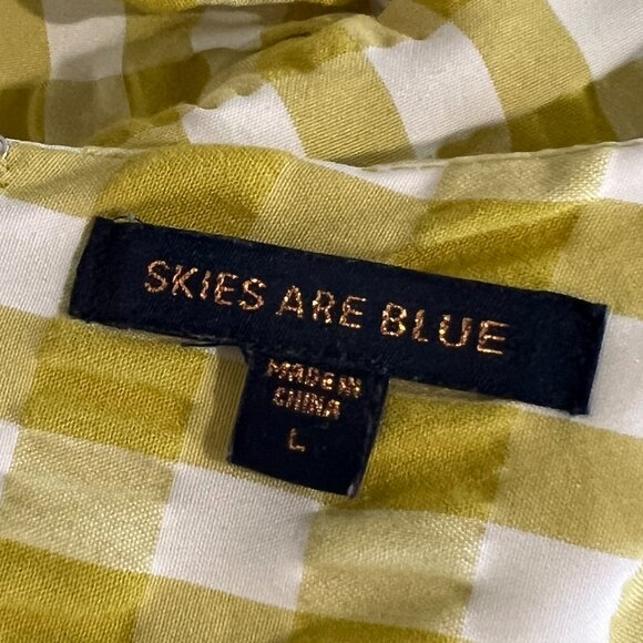 Skies Are Blue Chartreuse/White Checkered Dress with Rouching Size L - Picture 7 of 8